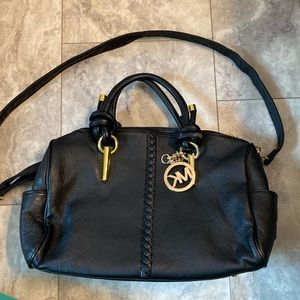 Michael Kors black faux leather/pvc large bag gold accents